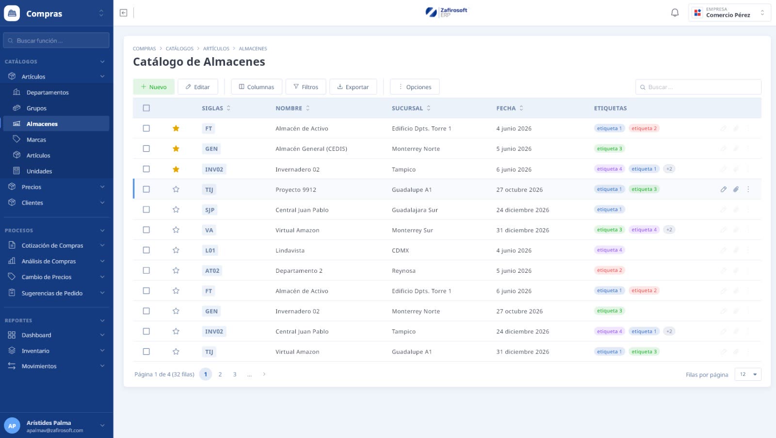 Almacén de Zafirosoft ERP para retail