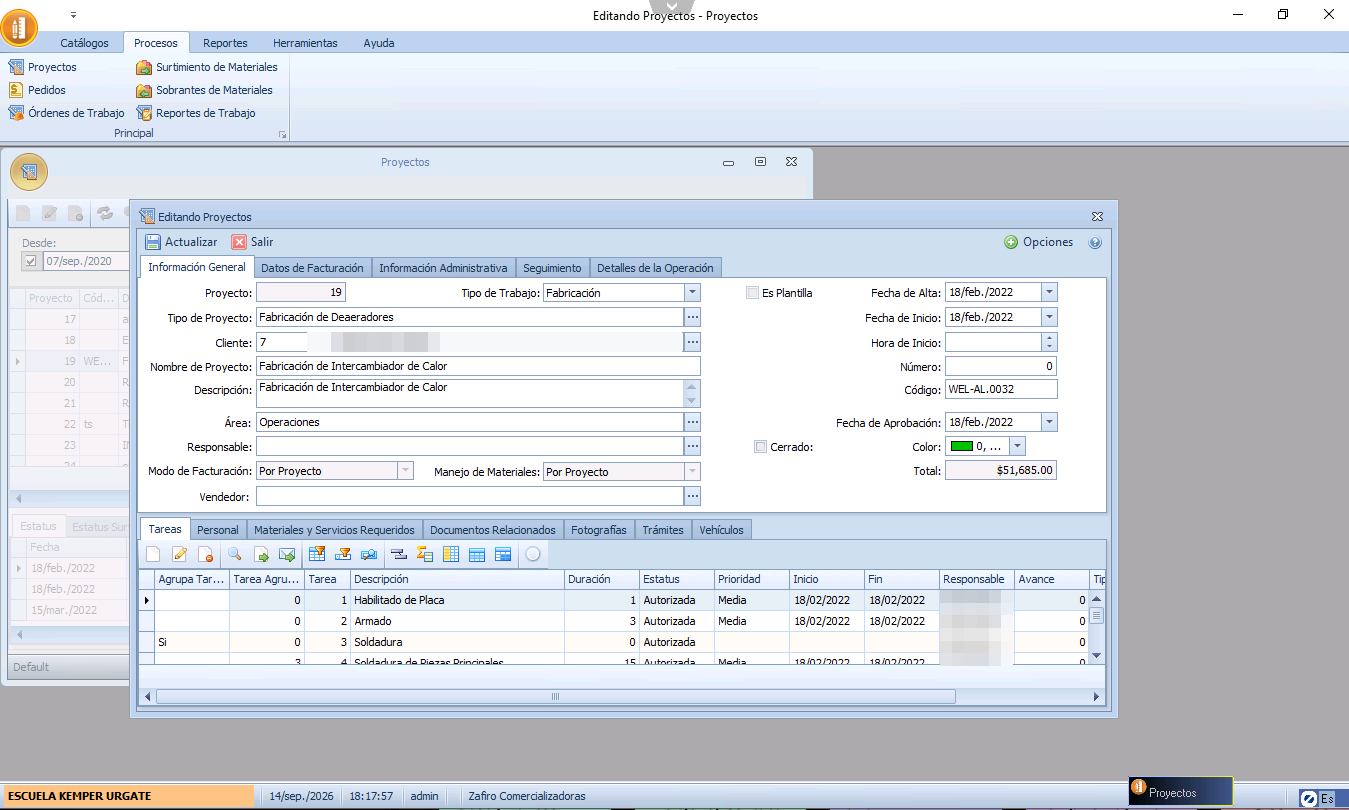 Proyectos de Zafirosoft ERP para servicios